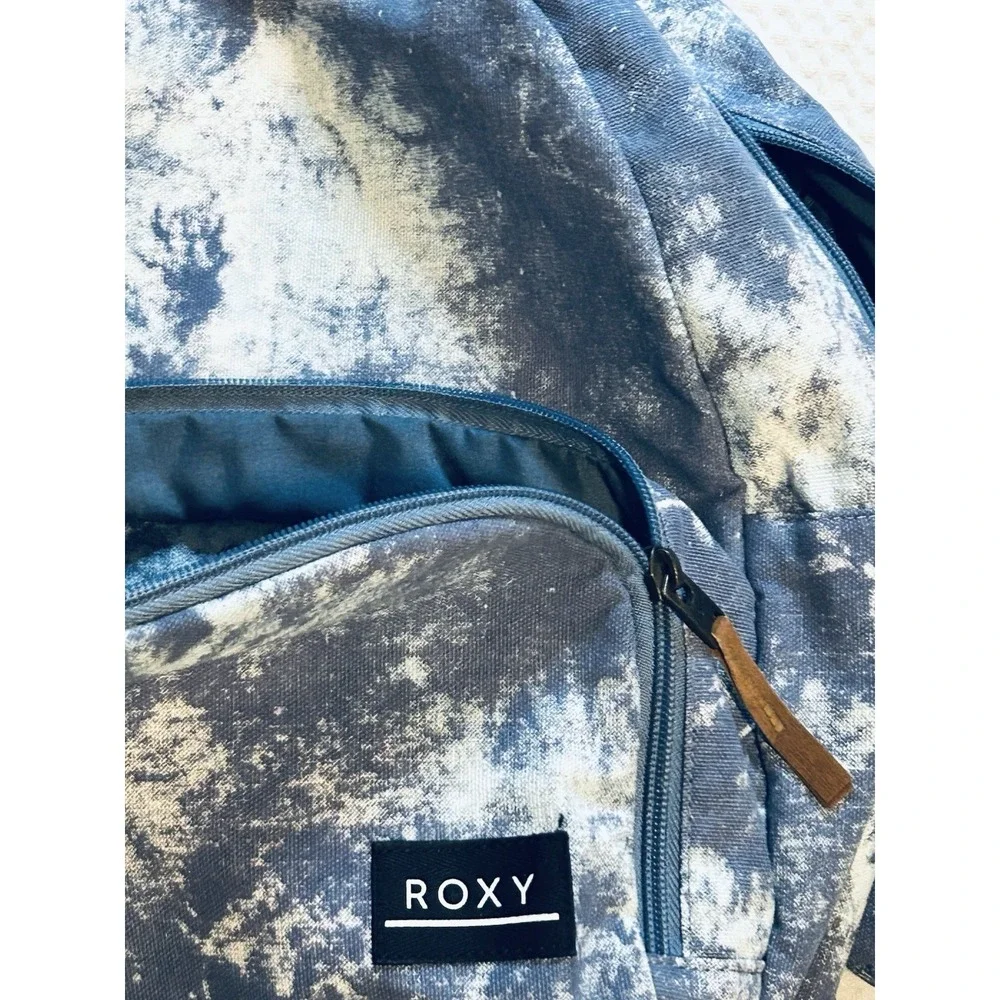 Roxy Backpack - Book Bag - Day Pack Tie-Dyed Multiple Zipper Pockets Blue Gray